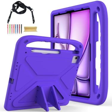 Imagem de Capa para iPad Air de 13 polegadas M3 M2 2025 2024 para crianças, iPad Pro 13 polegadas M4 2024, iPad Pro 12.9 2022/2021/2020/20218, capa macia de EVA com alça de ombro para crianças, roxo
