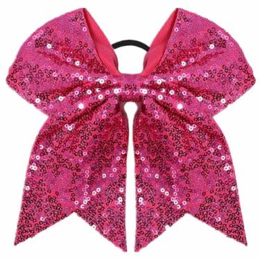Imagem de Laço elástico de 17 cm, laço de torcida rosa, laço de cabelo grande com glitter, suporte de rabo de cavalo para líderes de torcida, acessórios de cabelo, presente para meninas adolescentes e mulheres