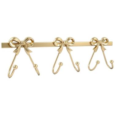 Imagem de HSDJLXZ Ganchos funcionais dourados montados na parede, suporte de metal com design de laço, ganchos decorativos de parede para casacos, bolsas, toalhas e joias, decoração de quarto fofo para quarto