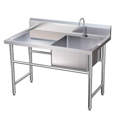 Imagem de Pia de tigela única grande, pia independente de aço inoxidável, 1 compartimento para pia de cozinha comercial, lavatório de mão de preparação e utilitário para lavanderia, com bancada de trabalho (120
