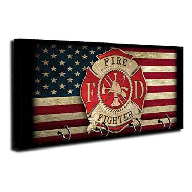 Imagem de Brotherhood American Flag Firefighter Maltese Cross Center Design Key Holder Organizer Wall Mount Rack for Holders The Home Keys Ring Decorative Hangers Decor Hook Hanger