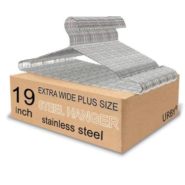 Imagem de Cabides de arame extra largos para roupas de tamanho grande, cabides de aço inoxidável de 48 cm, ideais para GG, 2GG, camisas, casacos, vestidos, etc. Prata. Pacote com 50