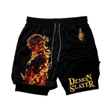 Imagem de Shorts Esportivos 2 Em 1 De Camada Dupla Demon Slayer Anime Para Nataç