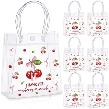 Imagem de Kolldenn 24 sacos de plástico transparente de PVC para presente com alças para lembrancinhas de festa 15 x 7 x 16 cm, bolsas de compras com tema de doces, suprimentos de festa de aniversário (24 peças