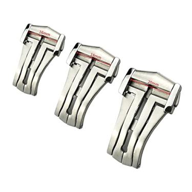 Imagem de MURVE Fivela de relógio de implantação de 16mm 18mm 20mm para pulseira de couro ômega pulseira de borracha aço prata fecho dobrável ferramentas de presente (cor: prata 2, tamanho: 18mm)