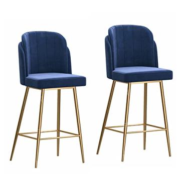 Imagem de Conjunto de 2 bancos de bar de veludo azul, 63 cm para balcão de cozinha, ilha e pub, almofada traseira grande e confortável - nº 4