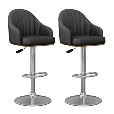 Imagem de Conjunto de 2 banquetas giratórias de couro de poliuretano, cadeiras de bar ajustáveis em altura com banco de bar giratório nas costas, bancos de balcão de cozinha, cadeiras de jantar, decoração preta