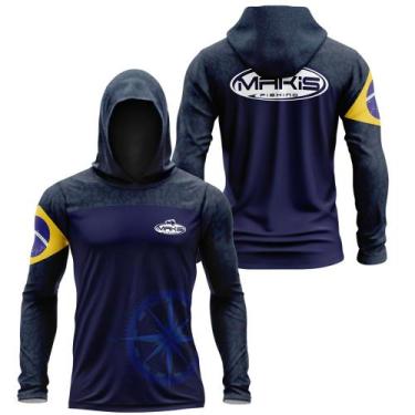 Imagem de Camisa Pesca Luva Manga Capuz Makis Expedition Azul Proteção - Makis F