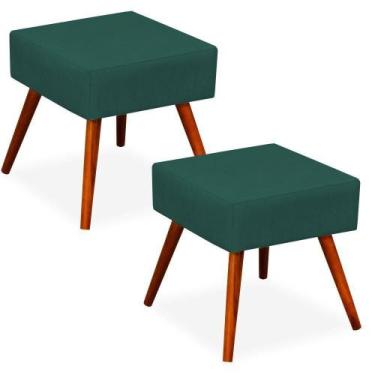 Imagem de Kit 02 Puffs Banqueta Decorativa com Pés Palito Lívia W01 Suede Verde 