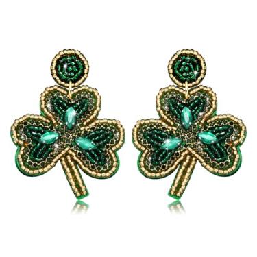 Imagem de Brincos de Dia de São Patrício com contas de folha verde para mulheres, feito à mão, chapéu de trevo da sorte, brincos pendentes de gota, joias irlandesas para presente, Contas de vidro, Strass
