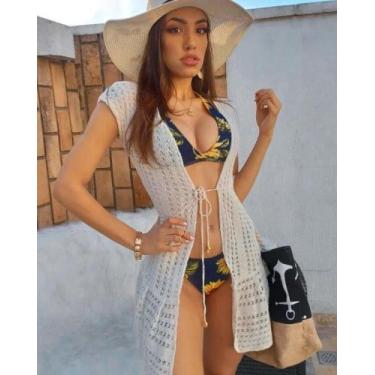 Imagem de Saída de Praia em Tricô com Babado - Branca - SPB Store