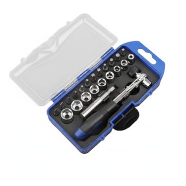 Imagem de Conjunto de chave de fenda e soquete de catraca de 23 peças - Kit de mini chaves de catraca de 1/10.2 cm com soquetes métricos (4-12 mm), extensão magnética e brocas S - Caixa de ferramentas de reparo