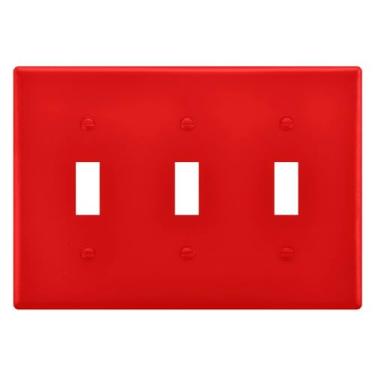 Imagem de Pfrewn Placa de parede para interruptor de luz de 3 grupos, acabamento brilhante com tampa tripla vermelha, tamanho padrão 3 gangs 11,4 x 16,2 cm, termoplástico de policarbonato inquebrável