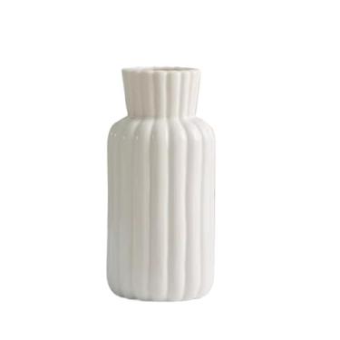 Imagem de Vaso de cerâmica simples branco, flores secas cultivadas hidroponicamente, decoração de mesa para sala de estar em casa, vasos de flores (C)