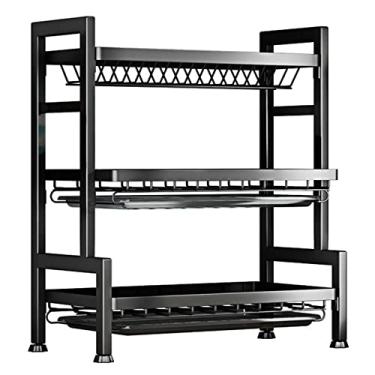 Imagem de Escorredor de pratos de aço inoxidável, escorredor de pratos de 2 camadas com bandejas, suporte de copo e suporte de tábua de corte para balcão de cozinha, rack de armazenamento multifuncional