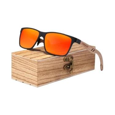 Imagem de Óculos De Sol Unissex Polarizados UV400 De Madeira E Alumínio KINGSEVE