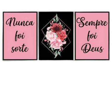 Imagem de Kit 3 Quadros Sempre Foi Deus - 33x24cm - Vidro - Preta