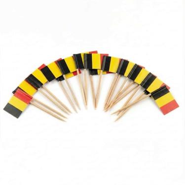 Imagem de 120 palhetas de coquetel com bandeira da Bélgica - palitos de bambu de 6,5 cm (2,5 pol) com mini bandeiras - palhetas resistentes para decoração de alimentos e bebidas para festas, bares, catering e