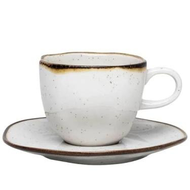 Imagem de Xícara de chá e pires de cerâmica, 220 ml.