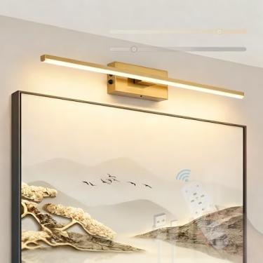 Imagem de GZZBMY Lâmpada de espelho LED Lâmpada de parede com controle remoto Lâmpada de parede regulável Rotação 315° Iluminação de parede sem fio para banheiro sala de estar escada Iluminação de imagem (cobre