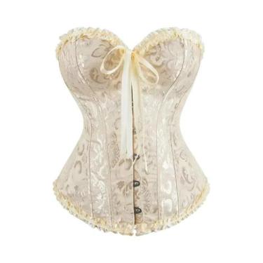 Imagem de Corset Feminino Vitoriano Gótico Com Renda Floral Jacquard, Estilo Bus