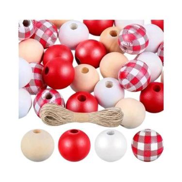 Imagem de Contas Redondas De Madeira De Natal, Madeira Natural De Pinheiro, Tama