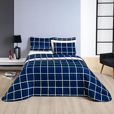 Imagem de Cobre Leito 200 Fios Dupla Face Casal Padrão Austin 03 Peças - Marinho