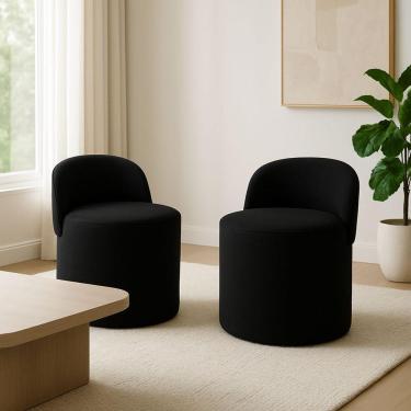 Imagem de Kit 2 Puff Encosto Suede Redondo Sala Banco Orgânico Quarto Preto