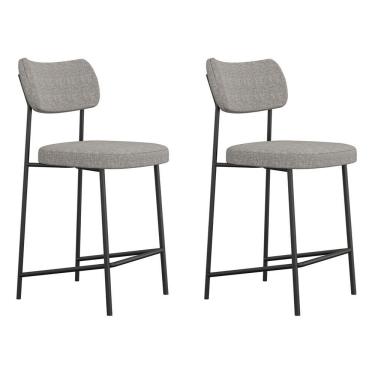 Imagem de Kit 02 Banquetas Médias Para Cozinha Lila Estofada Com Encosto Linho Cinza - Desk Design