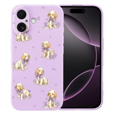 Imagem de MAYCARI Capa de cachorro fofo com flores roxas para iPhone 15 Pro de 6,1 polegadas, compatível com Magsafe, capa de borracha gel macia de silicone líquido de ajuste fino com forro de microfibra à