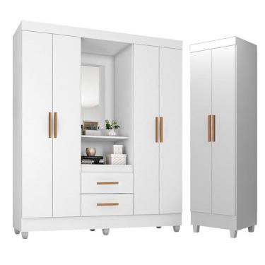 Imagem de Guarda Roupa Casal Capela Com Armário Multiuso Lite Branco Brilho - Móveis Leão