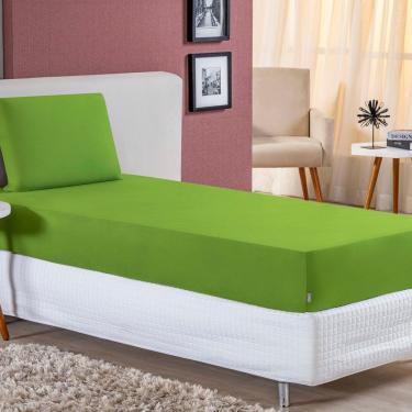 Imagem de Jogo De Cama Solteiro Nobre 2 Peças Lençol Com Elástico De 30cm De Altura Malha 100% Algodão - Pistache