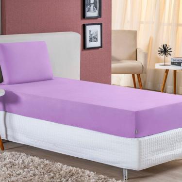 Imagem de Jogo De Cama Solteiro Nobre 2 Peças Lençol Com Elástico De 30cm De Altura Malha 100% Algodão - Lilás