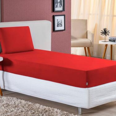 Imagem de Jogo De Cama Solteiro Nobre 2 Peças Lençol Com Elástico De 30cm De Altura Malha 100% Algodão - Vermelho