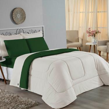 Imagem de Edredom King Nobre 1 Peça Dupla Face 2,50m X 2,90m Malha 100% Algodão - Palha / Verde-bandeira