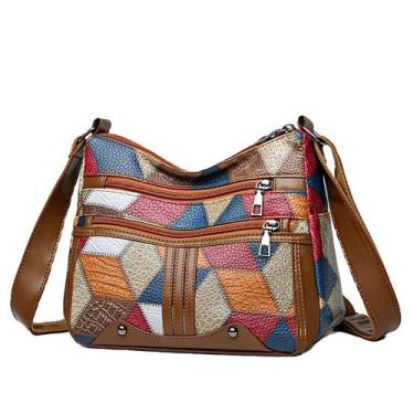 Imagem de Bolsa transversal feminina PU Patchwork com vários bolsos - Taiyuanket