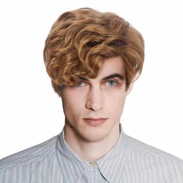 Imagem de Peruca curta de cabelo sintético castanho encaracolado 30,5 cm para ho