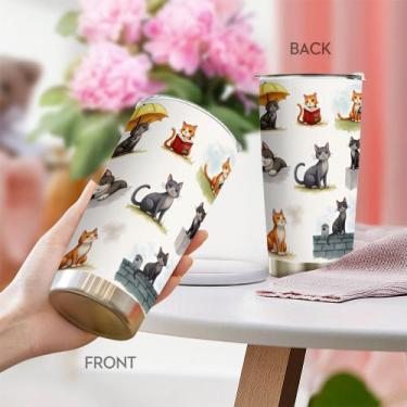 Imagem de Caneca de café Tumbler Oasisdream 600 ml com estampa de gato