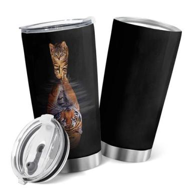 Imagem de Copo de viagem Oasisdream 600ml em aço inoxidável com estampa de tigre