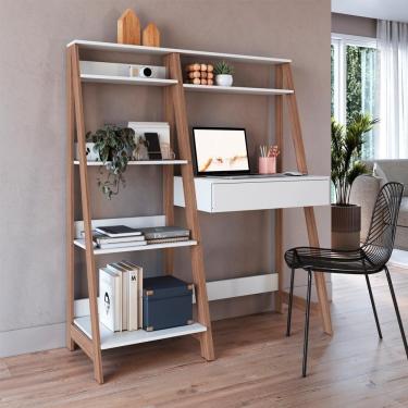 Imagem de Conjunto Escrivaninha E Estante Para Escritório B94 Branco Montana Novam Branco Montana