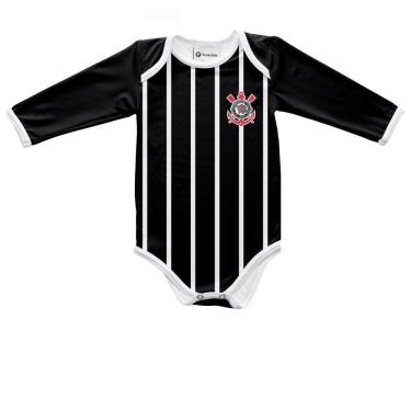 Imagem de Body Bebê Corinthians Listrado Longo Proteção UV Oficial