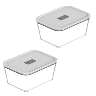 Imagem de 2 Potes De Vidro Herméticos Tampa Branca 370 ML Ou