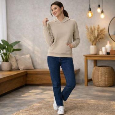 Imagem de Blusão Feminino Moletom Básico com Capuz e Bolso Canguru Malwee, P, Be