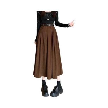 Imagem de Saia Midi Plissada De Cintura Alta Em Corduroy Para Mulheres, Moda Cor