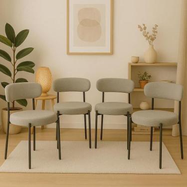 Imagem de Conjunto 4 Cadeiras Jantar Linho Cinza Camelia com Encosto Curvo Base 