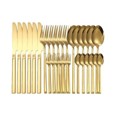 Imagem de Conjunto De Talheres De Aço Inoxidável Dourado 30 Peças, Lavável Na Má