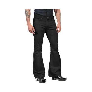 Imagem de Calças Retro Flare Masculinas De Cintura Média Em Cor Sólida, Clássica