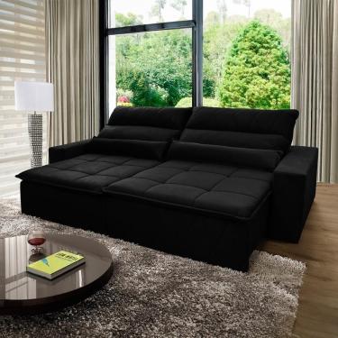Imagem de Sofá Retrátil Reclinável Amsterdam 3,00m Suede Velut Preto Molas No Assento - King House