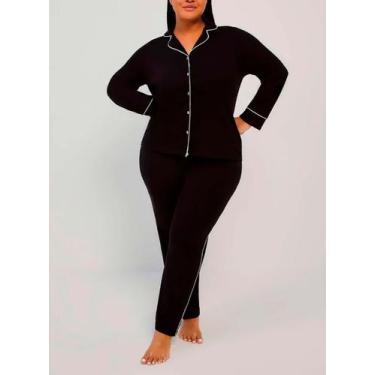 Imagem de Pijama Longo Hering 7CYH Feminino Botões Algodão T. P/XG, XG, N10, Pre