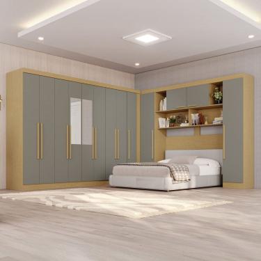 Imagem de Guarda-roupa de Canto com Espelho Modulado 11 Portas 4 Gavetas Portugal Jequitibá/Granizo